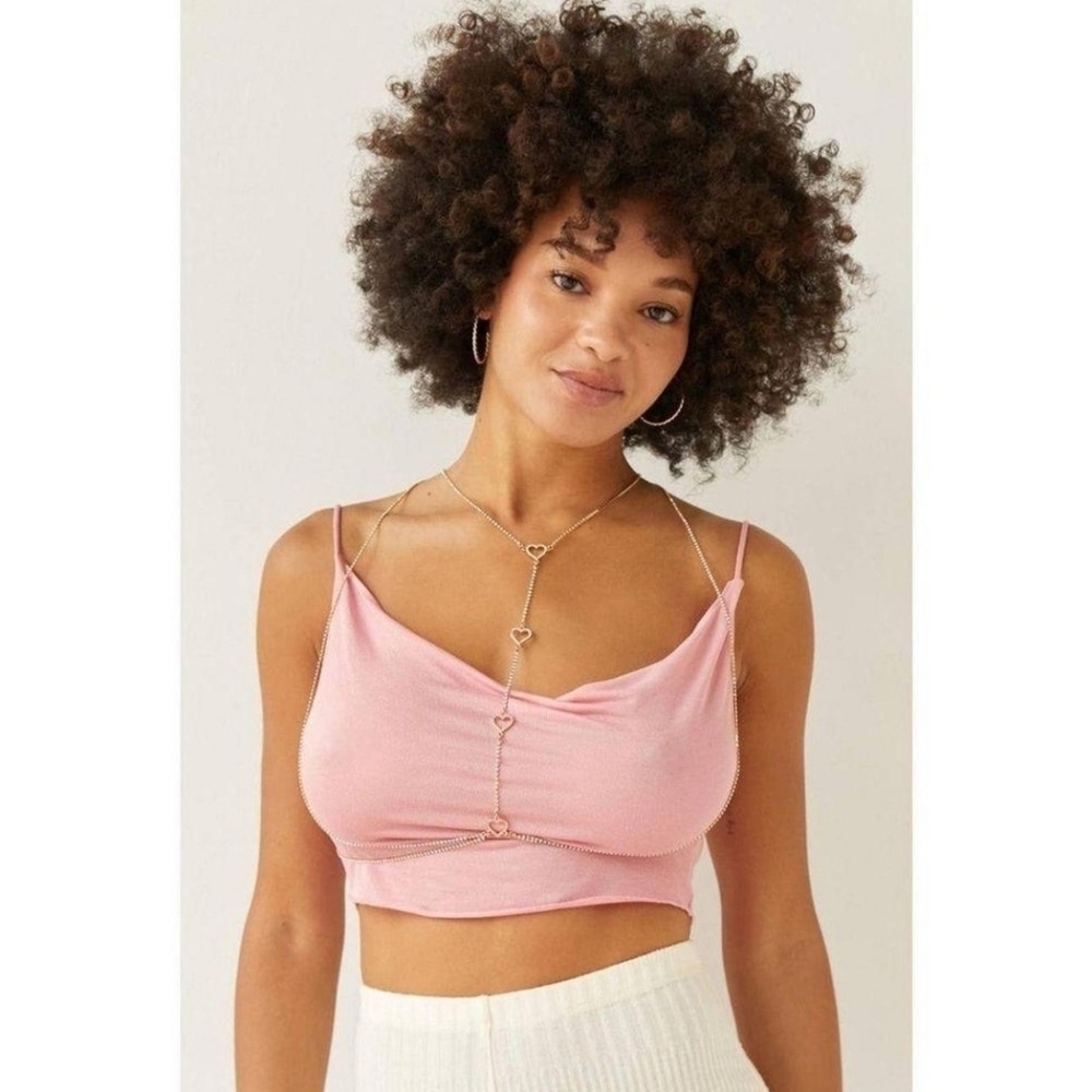 NEW! Urban Outfitters, Rhinestone Heart Body Chain In Gold- NWT!